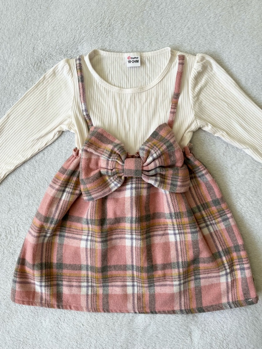 PatPat Pink Plaid Jumper Dress with Cream Top